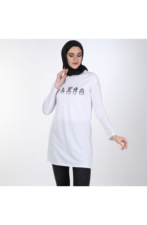 BASKILI BASİC TUNİK 6001 BEYAZ